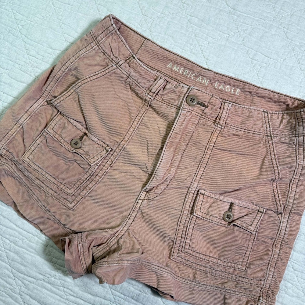 American Eagle Corduroy Utility Cargo‎ Shorts Pink Mauve Size 4 Retro Wash